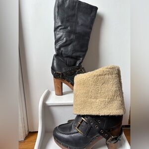 Black and Tan Women's Boots with Sherpa interior that can fold over into booties